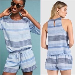 Bella Dahl Striped Drawstring Woven Shorts In Shades Of Blue
